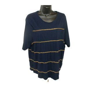 Lauren Ralph Lauren Top‎ Womens XL Blue Metallic Striped Scoop Neck Pullover